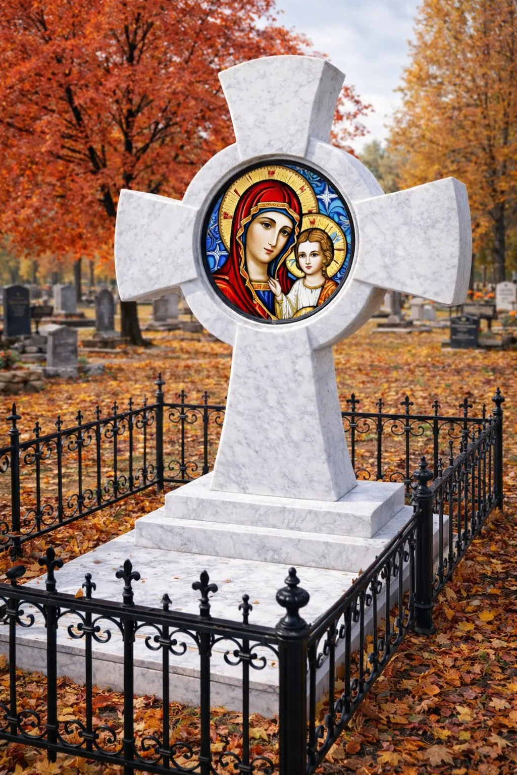 Витраж на памятник с иконой